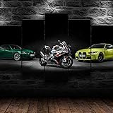 Myrdsio Bilder 5 Teilig Leinwandbilder 3D XXL Vlies Wandbild, M4 Bike Squad Cars Gemälde,Aufhängbar,Größen 125×60Cm Holz R