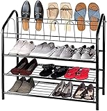 YanQx 3-Tier-Schuhregal Drahtgitter mit Slipper Rack Schuhe Aufbewahrungsorganisator Freistehende Schuhregale mit 12 Aufhängestangen Einfach zu montierender S