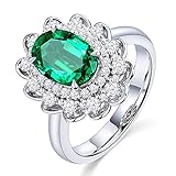 Daesar Ringe 18K Weißgold Damen Blume mit Smaragd 2.01ct, Verlobungsring Weißgold Trauring Diamant Gr.49 (15.6)