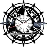 Wwbqcl Segelboot Anker Vinyl Schallplatte Wanduhr Retro-Stil stumm Wanduhr Wohnzimmer Dekoration einzigartige Kunst Wanduhr kreative Persönlichkeit Geschenk