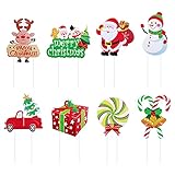 PATKAW Wetterfeste kreative Weihnachts-Rasenschilder, 8 Stück, 35 x 27 cm (größter), Cartoon-Weihnachtskarte, Weihnachtsdekorationen mit Pfählen, Frohe Weihnachten Brief-Hof-Schild, Winter-O