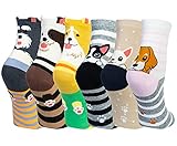 Chalier 6 Paar Socken Damen Lustige Bunte Socken Lange Baumwollsocken, Katzen Und Hundesocken (Grün)