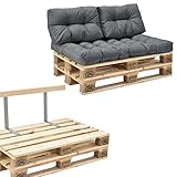 [en.casa] Euro Paletten-Sofa - DIY Möbel - Indoor Sofa mit Paletten-Kissen/Ideal für Wohnzimmer - Wintergarten (1 x Sitzauflage und 2 x Rückenkissen) Grau - inkl. 2 Europaletten + Rück