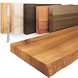 LAMO Manufaktur Wandregal Holz Baumkante, Schweberegal Invisible, Farbe: Rustikal 60cm, LW-01-A-003-60W