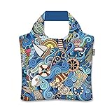 ecozz Maritime by Olga Kotenko, rPET, Oeko-TEX, faltbar, Einkaufstasche mit Reißverschluss, Wiederverwendbar, Tragetasche, Handtasche, Tote Bag, Strandtasche, Umweltfreundlich, Einkaufsb