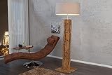 Stehlampe Holz Designerleuchte 160cm aus echtem Teakholz Leinen Schirm Moderne Wohnzimmer Lamp