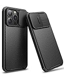 CE-Link Kompatibel mit iPhone 13 Pro Hülle mit Kameraschutz Slide Schiebekamera-Abdeckung Handyhülle Stoßfest Fallschutz Ultra Dünn Carbon PC und TPU Bumper Schutzhülle für iPhone 13 Pro Case -Schw