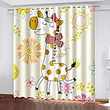 ZHDXDP Vorhänge Für Küche Wohnzimmer Giraffen Blumen Gardinen Schlafzimmer Ösenvorhang Büro Kinderzimmer Thermo Gardinen für Sonnenschutz |Sichtschutz (300x200cm)