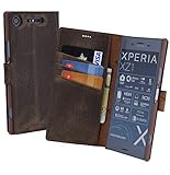 Suncase Book-Style (Slim-Fit) für Sony Xperia XZ1 Ledertasche Leder Tasche Handytasche Schutzhülle Case Hülle (mit Standfunktion und Kartenfach) antik b