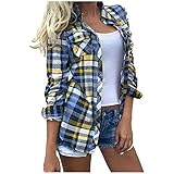 Briskorry Damen Kariertes Hemdbluse Buntes Elegant Langarmshirt Mit Taschen Basic Regular Fit Freizeithemd Frauen Herbst Karohemd Button Down Freizeitjacke Casual B