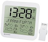 Bresser Wanduhr Wetterstation Funk mit Außensensor mit 4 Tage und Nächte Wettervorhersage und 6cm großen Uhrzeitziffern für Wand und Standmontage, weiß