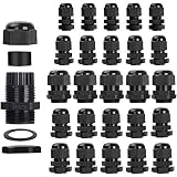 25Pcs Kabelverschraubung, Bolatus IP68 Wasserdicht Kabelverschraubungen PG7 PG9 PG11 PG13.5 PG16 Schwarz Verstellbare Kabelsteckverbinder Set mit Gegenmutter Kunststoff Einstellbar Kabelanschlü