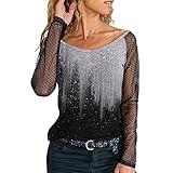 Damen Pulli Shirts Ostern Langarm Crop top Herbst Spitzenhemd Tank Tops (Silver, XXXXL)