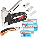 Diyife 3-in-1 Handtacker Set mit 3000 Heftklammern und Entferner, Profi Tackerpistole Einstellbare Kraft, Stahlnagelpistole Tacker Kit für Holzbearbeitung, Handwerk, Zimmerei, Dekoration DIY