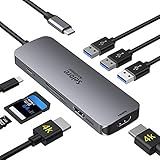 USB C zu Dual HDMI Adapter 8 in 1 USB C Docking Station Dual Monitor auf 2 HDMI, 3 USB 3.0,100W PD, SD/TF Kartenleser USB C Hub USB C Adapter für Surface Pro 7, Dell XPS 13/15, Dell Latitude 7400