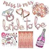 Junggesellenabschied Deko XXL Set - 41 Teile - Bride to be Dekoration, JGA Deko, Accessoires - XXL Sektflasche und Ring, Girlande, Foto Requisiten, Luftballons - Rosa, weiß
