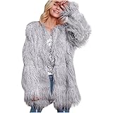 Rioge Winterjacke Damen Lang Kunstpelz Jacke mit Fell Herbst Winter Pelzjacke Mantel Frauen Freizeit Einfarbig Warme Kunstpelzjacke Wintermantel Elegant Lange Outw