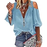 BAIXIAOCHI FrüHling Und Sommer Neue Einfarbige LangäRmelige V-Ausschnitt ReißVerschluss Damenhemden Damenob