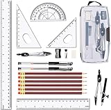 LATERN 20 Stück Geometrie Schulset Zirkel Set Lineal Set Quadrate Kompass + Winkelmesser Bleistifte Radiergummi Bleistifte Anspitzer Bleiminen G