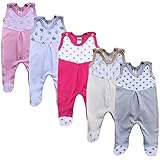 MEA BABY Unisex Strampler mit Aufdruck, Baumwolle, 5er Pack. Baby Strampler Mädchen Baby Strampler Junge (62, Mädchen)