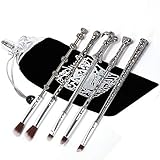 Zhurson Make-up Pinsel, Zauberstab Augen Make-up Pinsel mit Metallgriff, tolles Geschenk (silber schwarz, 5-teiliges Set)