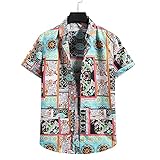 Strandshirt Herren Sommer Casual Urlaub Loose-Fit Herren Shirt Modern Knopfleiste Vintage Druck Herren Kurzarm Urban Hawaiianischer Stil Herren T-Shirt B-Photo Color M