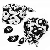 papapanda Piraten Bandana + Augenklappe 4-TLG.Set Totenkopf Kopftuch Kinder Karibik Kapitän Halstuch Skull Nick