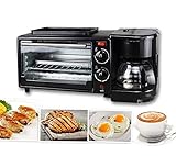 JEANMISS 3-In-1-Elektrobackofen, Multifunktions-Toaster, Frühstücksmaschine, Kaffeemaschine Mit Zeitschaltfunktion, Mit Herausnehmbarem Antihaft-Grill-Backblech,Schw