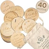 40 Baby Holz Meilensteine inkl. Stoffbeutel Ø 10cm | Meilensteinkarten als Geschenkidee zur Geburt, Taufe, Schwangerschaft oder Babyparty | SET aus 20 Teilen (Modernline)