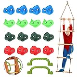 Odoland Klettergriffe 16 Klettergriffe für Kinder mit 1 Kletterseilleiter, 1 Zusatzklettergriff und 32 Befestigungsschrauben, Klettergriffe für Spielplatz und W