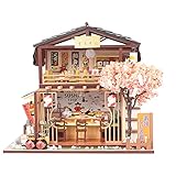 Zerone 3D DIY Haus Modellbausatz Handgemachtes Holz Puppenhaus Kit DIY Sushi Shop Modell Holz Kreativität Japanische LED Montage Form Spielzeug für Jugendliche Erwachsene Modellbau Liebhab