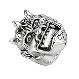 GXL&YZQ Ringe Für Männer Fabeltier Maske Edelstahl Paar Coole Retro Ring Handgefertigt Poliert Verhindern Allergie Halloween Schmuck Geburtstagsgeschenk Party Zubehör,11