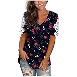 T-Shirt Damen Rundhals Weich Bequem Lässige Kurzarm Tee Top Sommer Sweatshirt Freizeit Regular Fit Blusentops Streetwear Vintage Bedruckt Mit Aufdruck Bügelfrei Motiv C