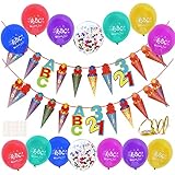 BIGKASI Schuleinführung ABC Girlande Schulanfang deko Set Zuckertüten Banner Hänge Dekoration mit 14 Bunte Luftballons für Junge und Mädchen Einschulung Schulanfang Party