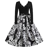 Sommerkleider Halloween Haunt Tunika Kleider Kleid Sommer Damen Halloween Kostüm Damen Fitness-Bekleidung Petticoat Kleid Halloween Kostüm Cocktail Kleid Sommerkleid Damen Große(E-Schwarz,XL)