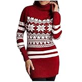 HolAngela Kleid Damen Minikleid, Frauen Weihnachtskleid Weihnachten Print Langarm Minikleid Sweatshirts Partykleid RundhalsKleider Lange Ä