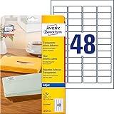 AVERY Zweckform J4720-25 Adressetiketten/Adressaufkleber (1.200 Etiketten, 45,7x21,2mm auf A4, bedruckbar, selbstklebend, für Absenderetiketten, Polyesterfolie, Inkjet-Drucker) 25 Blatt, transp