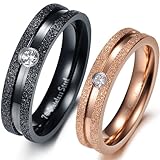 JewelryWe Schmuck 1 Paar Edelstahl Partnerringe, Sandgestrahlt mit Zirkonia, Freundschaftsringe Eheringe Trauringe Verlobung Ringe Band, Schwarz G