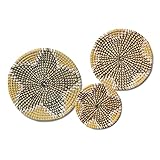 ASY Wandkunst Wandbild Korb 3er Set Natürliche Handgemachte Gewebte Wicker Boho Dekor Mode Handwerker Seegras Rattan Wanddesign Für Wohnzimmer Schlafzimmer Tablett Flacher Korb Für Couchtisch Ob