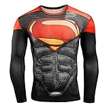 HOOLAZA Superman Shirt Rot Schwarz Justice League Lange Long Sleeve Herren Fitness Joggen Herren Shirt Compression Kompressions T-Shirt XXXXL