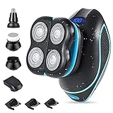 Glatzen Rasierer Herren, 4 in 1 Elektrischer Kopf Rasierer für Männer, TwinShaver Rasierer Präzisionstrimmer Bartschneider mit USB Aufladbare, LCD Rotationsrasierer (blue)
