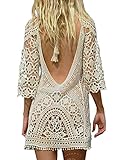 Uni-Wert Damen Bikini Cover Up Sexy Boho Rückenfrei Spitze Strandkleid Strandponcho Sommerkleider Beig