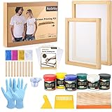 Aoibrloy Siebdruck-Starter-Set mit 6 Farben, inklusive 2 x Holz-Siebdruckrahmen, Siebdruck-Rakel, transparente Folien und 4 x feinen Glitzer und Anleitung (evtl. nicht in deutscher Sprache)