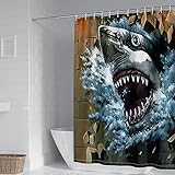 Beydodo Badewanne Vorhang 120x180 Polyester Waschbar, Badezimmer Duschvorhang Wasserdicht Antischimmel 3D Haifisch M