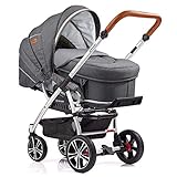 Gesslein Kombi-Kinderwagen F4 Air+ | Gestell: silber eloxiert | Lederschiebegriff: cognac | inkl. C2-Compact Tragetasche | Design: 052052