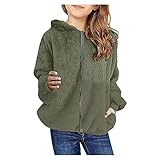 Laonajkd Plüsch Kapuzenpullover Mädchen Oversize Sweatshirt Mantel Winter Warme Teddy-Fleece Langarm Reißverschlusstaschen Baumwollmantel Outwear Kinderkleidung