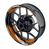 OneWheel Felgenaufkleber für Motorrad Racing Design 3b passend für 17' Felgen/Vorder- und Hinterrad beidseitig | Zweiteiliger Aufkleber | Premium Felgenrandaufkleber komplettes Set (orange)