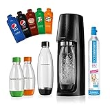 SodaStream Easy Wassersprudler-Set Vorteilspack PEPSI mit CO2- Zylinder, 2x 1 L PET-Flasche, 2x 0.5 L PET-Flasche, 5x Pepsi Sirupproben, schw