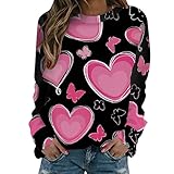 Hekbaep Damen Casual Pullover Sweatshirt Freizeit Lieben Bedrucktes Graffitibluse Pullover Modischer Rundhalsausschnitt Top Oberteil Valentinstag Romantische Geschenk Für Sie (Schwarz, L)