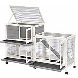 nanook Kleintierstall Nagerstall Indoor Kaninchen Meerschweinchen 146 x 88 cm - praktische Rollfüße - grau-weiß